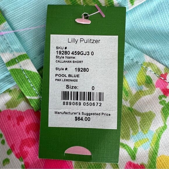 LILLY PULITZER Callahan Shorts Pool Blue Pink Lemonade Size 0. - Picture 7 of 7